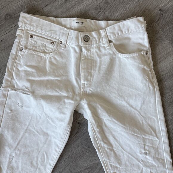 Moussy Vintage Jeans Womens Size 28 White Tapered Distressed Denim Pants - Picture 4 of 13